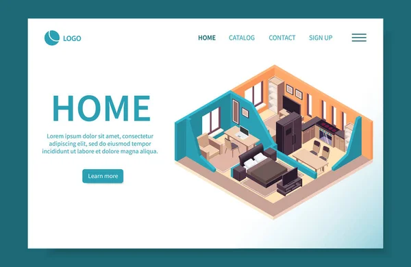 Home Nábytek Isometric Website — Stockový vektor