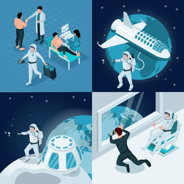 Composiciones Isométricas de Turismo Espacial — Vector de stock