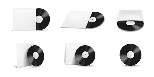 Vinyl Record Covers Mockup Realistic Icon Set — Stock Vector