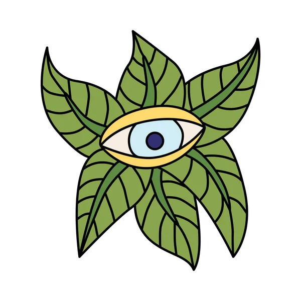 Composição de tatuagem de folhas de olho — Vetor de Stock