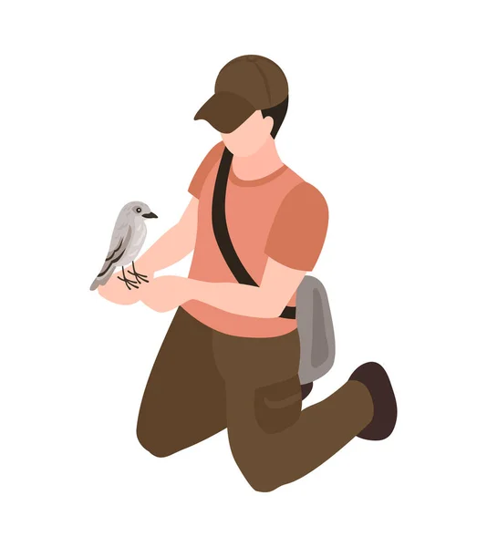 Ornitólogo con composición de aves — Vector de stock