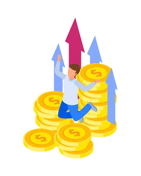 Coins Growing Isometric Composition — 图库矢量图片