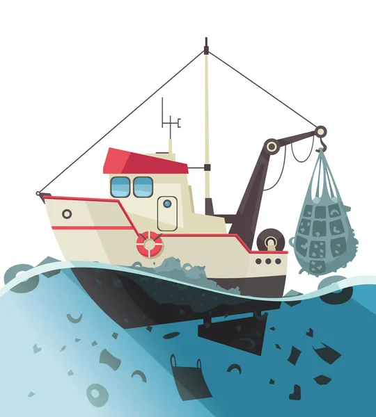 Umweltverschmutzung durch Fischerboote — Stockvektor