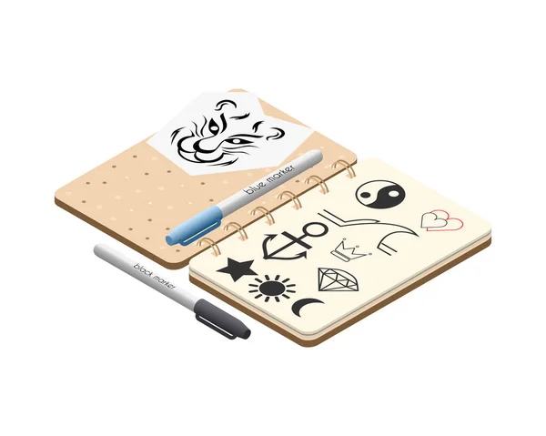 Tatuaggio Studio Sketchbook Composizione — Vettoriale Stock