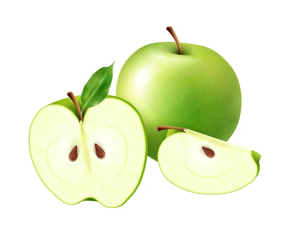 Realistische grüne Apfelkomposition — Stockvektor