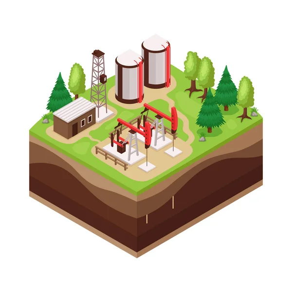 Oil Extraction Isometric Composition — Stock Vector