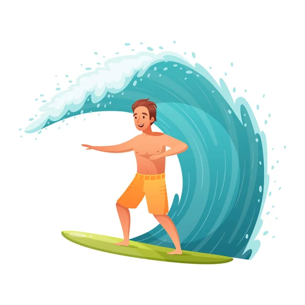 Ocean Wave Surfer Composition — Stock Vector