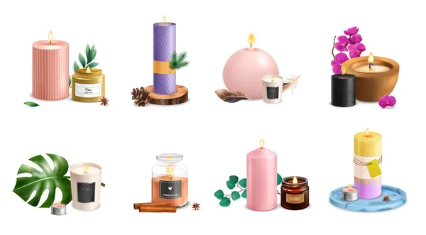Conjunto de velas perfumadas realista — Vetor de Stock