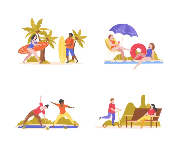 Conjunto de composiciones de ocio de verano — Vector de stock