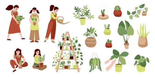 Home Plants Color Icon Set — стоковый вектор