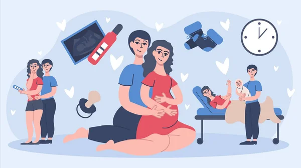 Padres planos Composición del embarazo — Archivo Imágenes Vectoriales