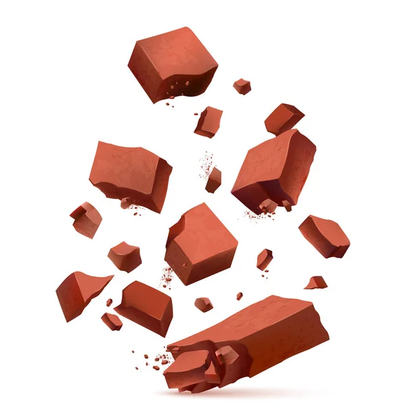 Soplando fragmentos de ladrillo rojo — Vector de stock