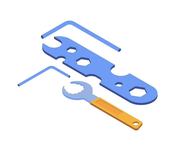 Bicycle Wrench Isometric Composition — Stock Vector