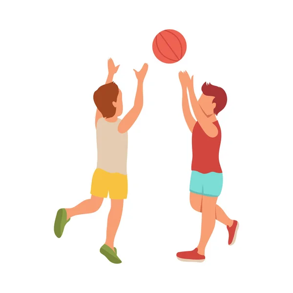 Kids Play Basketball Composition — Stock Vector