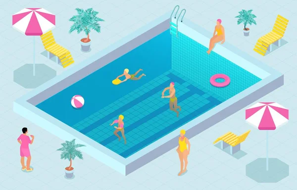 Colored Isometric Swimming Pool Composition — Stock Vector