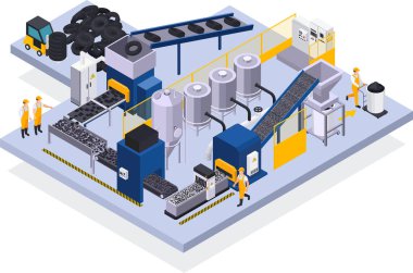 Lastik Üretimi Isometric Illustration