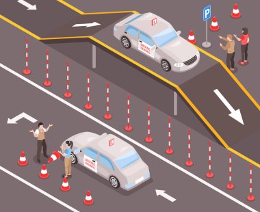 Isometric Sürüş Okulu Kompozisyonu