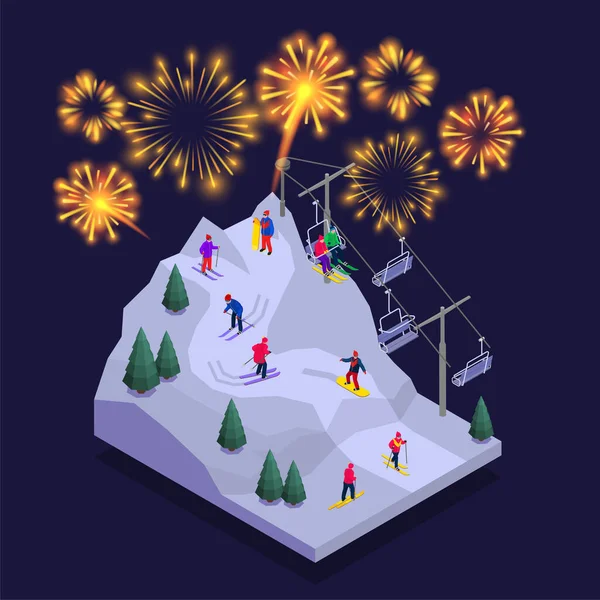 Vuurwerk Ski Party — Stockvector