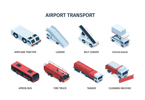 Kendaraan Transportasi Bandara Ditata - Stok Vektor