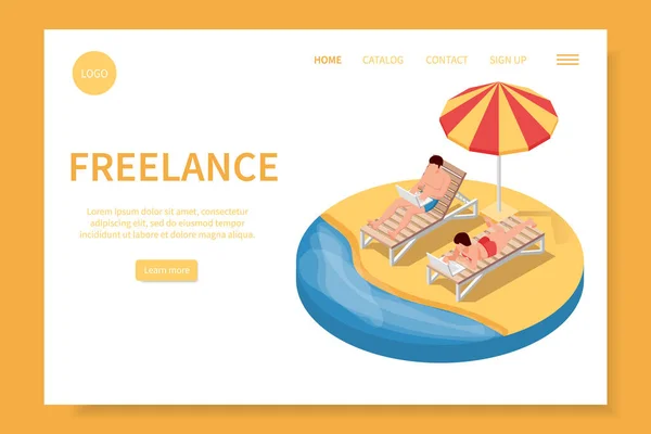 Beach Freelance Landing oldal — Stock Vector