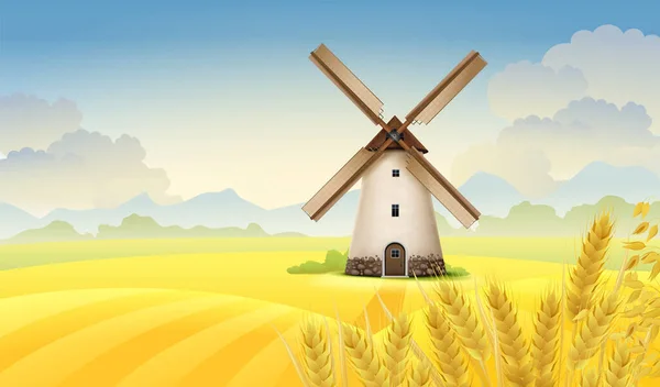 Windmolen Landschap Realistische achtergrond — Stockvector