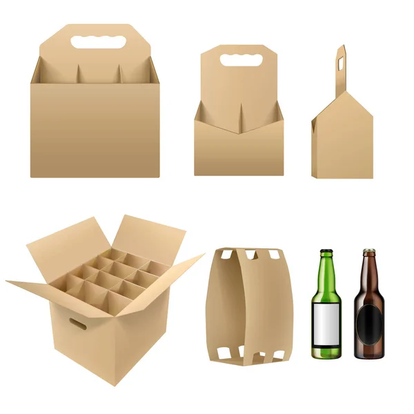 Conjunto realista de paquete de caja marrón — Vector de stock