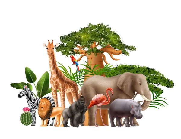 African Nature Realistic Composition — Stock Vector