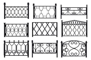 Metal Fence Sections Realistic Set clipart