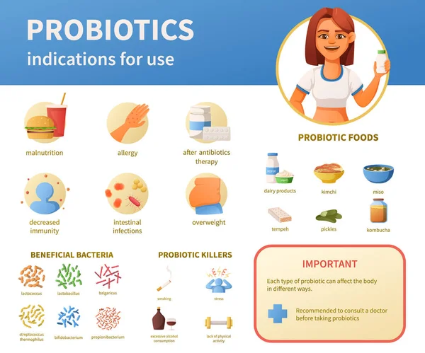 Probiotik Gunakan Indikasi Ditata - Stok Vektor