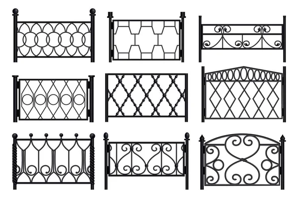 Sezioni di recinzione in metallo Set realistico — Vettoriale Stock