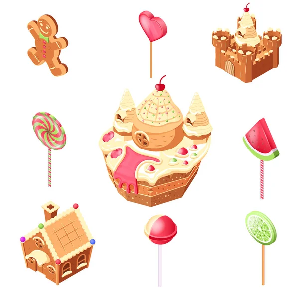 Candy Land Isometric Collection — Stock Vector