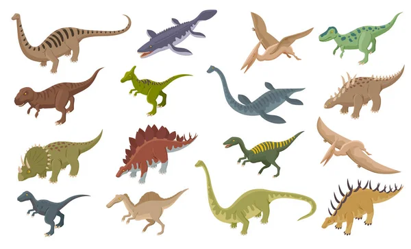 Isometrische Dinosaurussen Iconen collectie — Stockvector