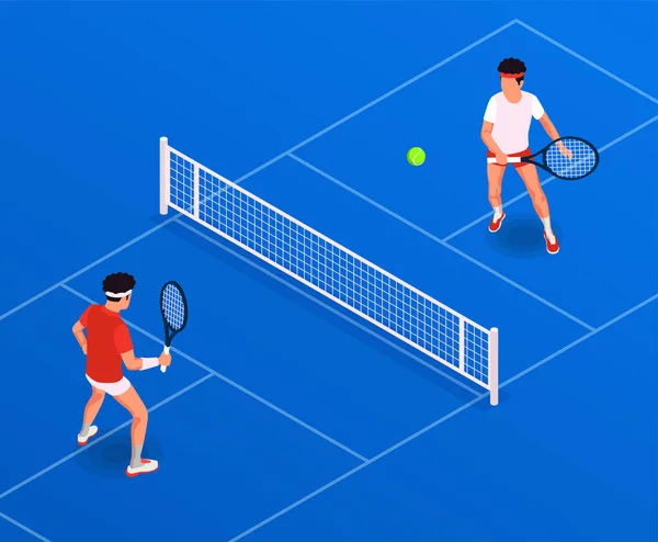 Изометрическая композиция игры в теннис — стоковый вектор