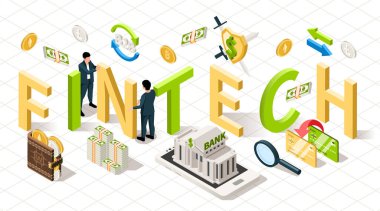 Fintech Isometric Metin Bileşimi