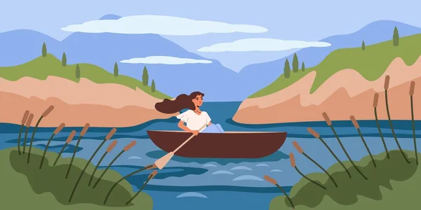 ボートで旅行する若い女の子 — ストックベクタ