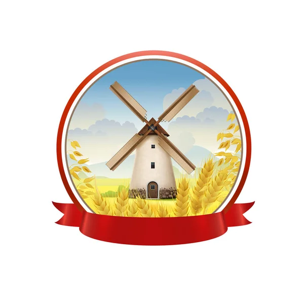 Větrný mlýn Emblem Realistic Design — Stockový vektor