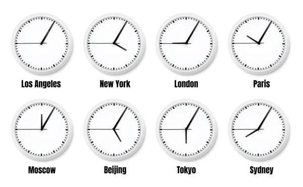 Horloge de bureau Fuseaux horaires Composition réaliste — Image vectorielle