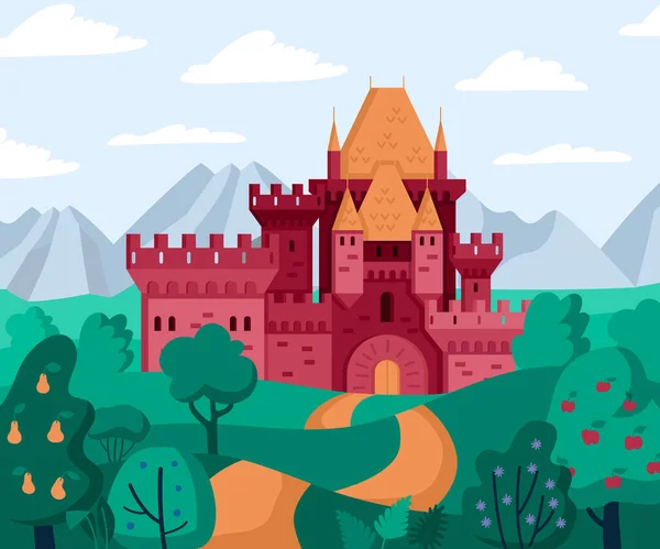 Composição da paisagem do castelo vermelho —  Vetores de Stock