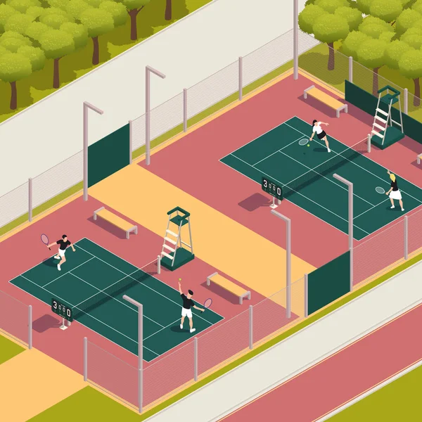 Composition isométrique de tennis — Image vectorielle