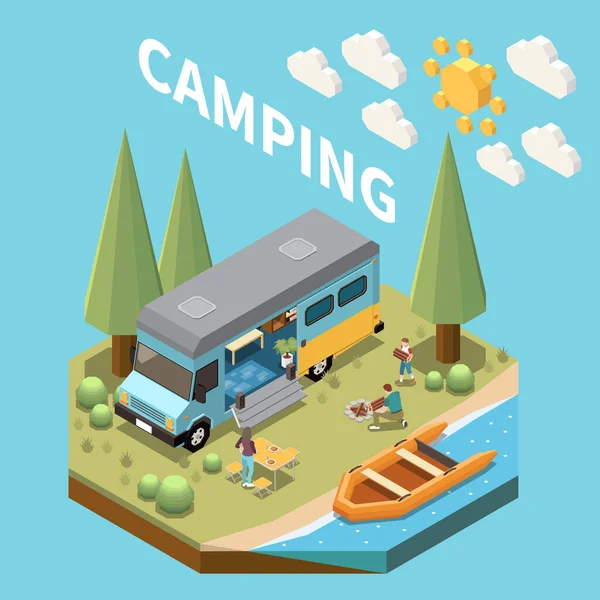 Camping Isomtric Concept — Vector de stock