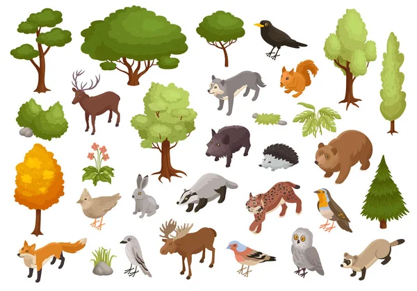 Bosque animales icono conjunto — Vector de stock