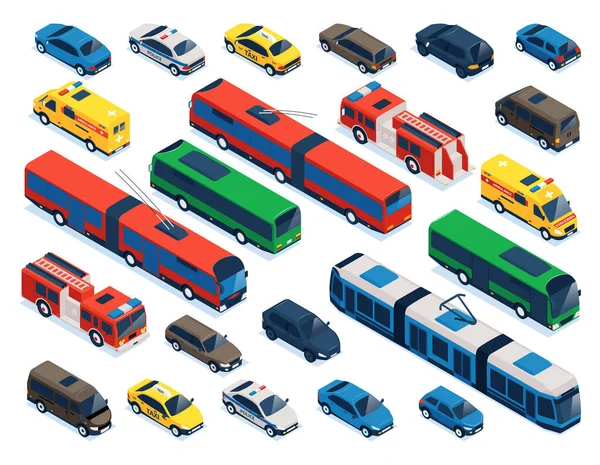 Coleção Isométrica de Transporte Público — Vetor de Stock