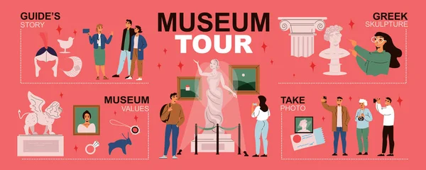 Museo Tour Infografica Illustrazione orizzontale — Vettoriale Stock