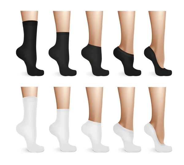Gambe femminili in calzini bianchi e neri — Vettoriale Stock