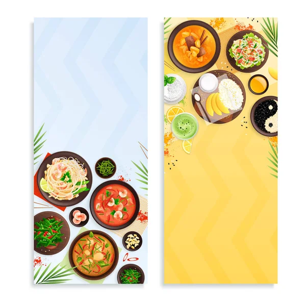 Cocina tailandesa Comida plana Banners verticales — Vector de stock