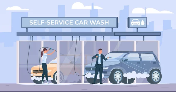 Washing Own Cars Composition — Stock Vector