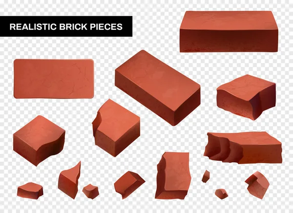 Ensemble transparent de briques entières et cassées — Image vectorielle