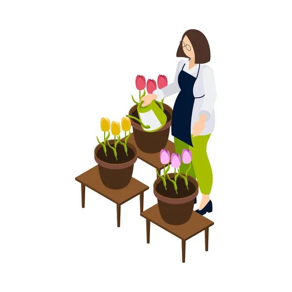 Florist Bewässerung Blumen Zusammensetzung — Stockvektor