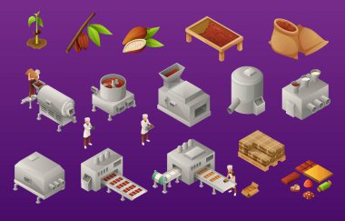 Çikolata Üretimi Isometric Simgeleri Ayarlandı