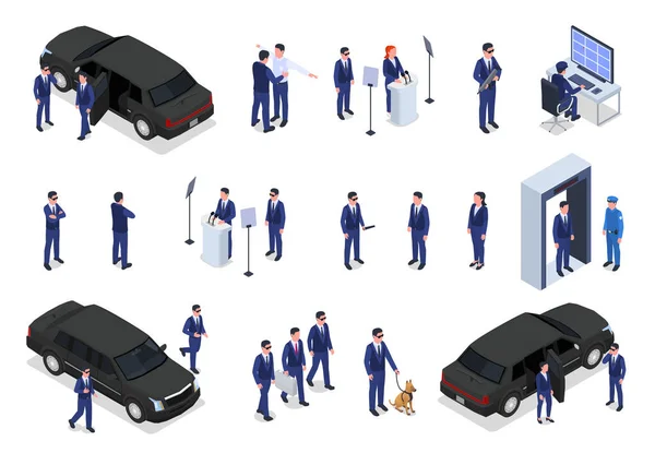 Security Service Isometric Set — Stock Vector